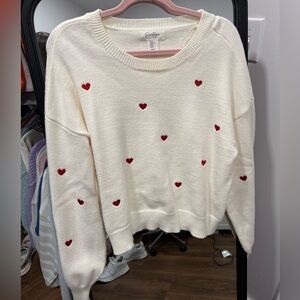 Jessica Simpson Cream Sweater with Red Hearts